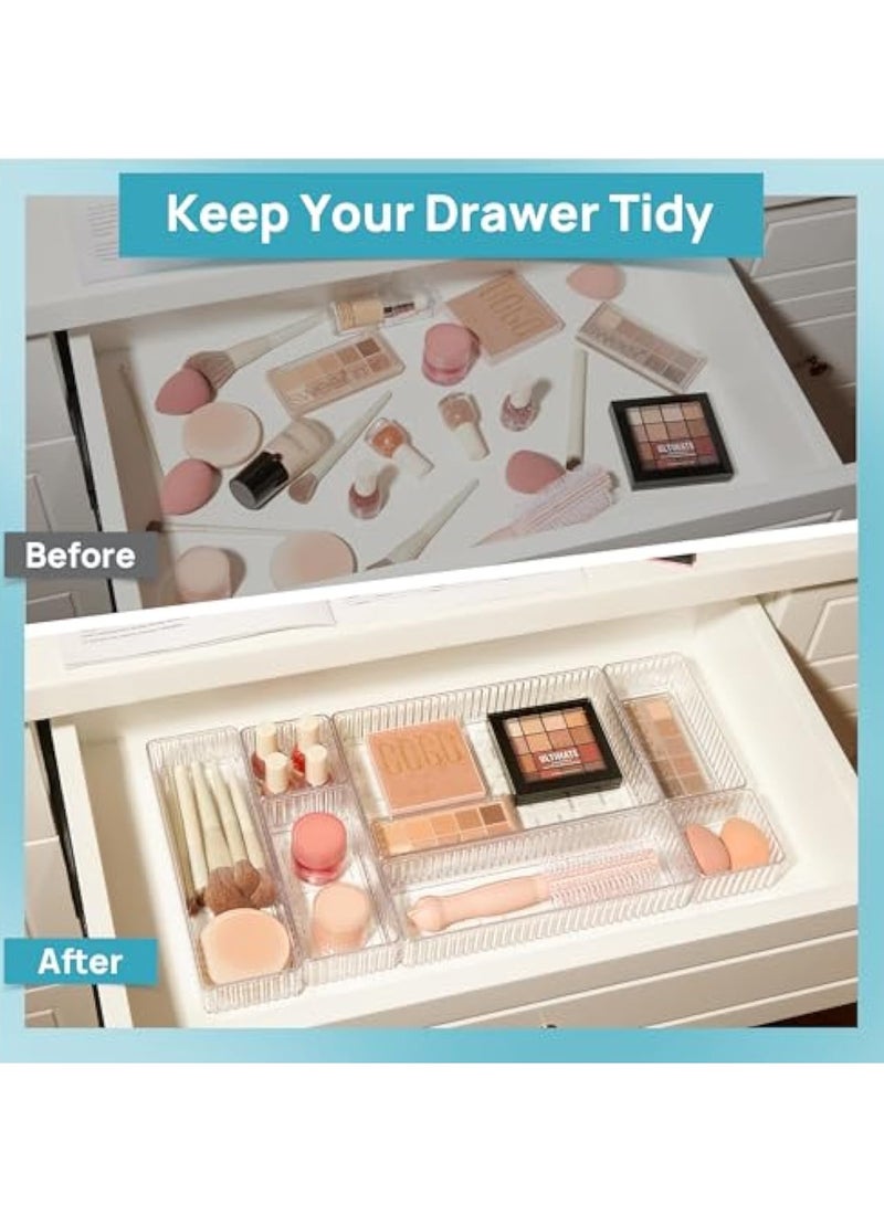 Arabest 7 PCS Clear Drawer Organizers Bins, 4-Size Stackable Makeup and Vanity Drawer Organizer Trays, Acrylic Bathroom Drawer Storage Containers for Cosmetic, Office Supply, Kitchen Utensils Gadgets - Image 5