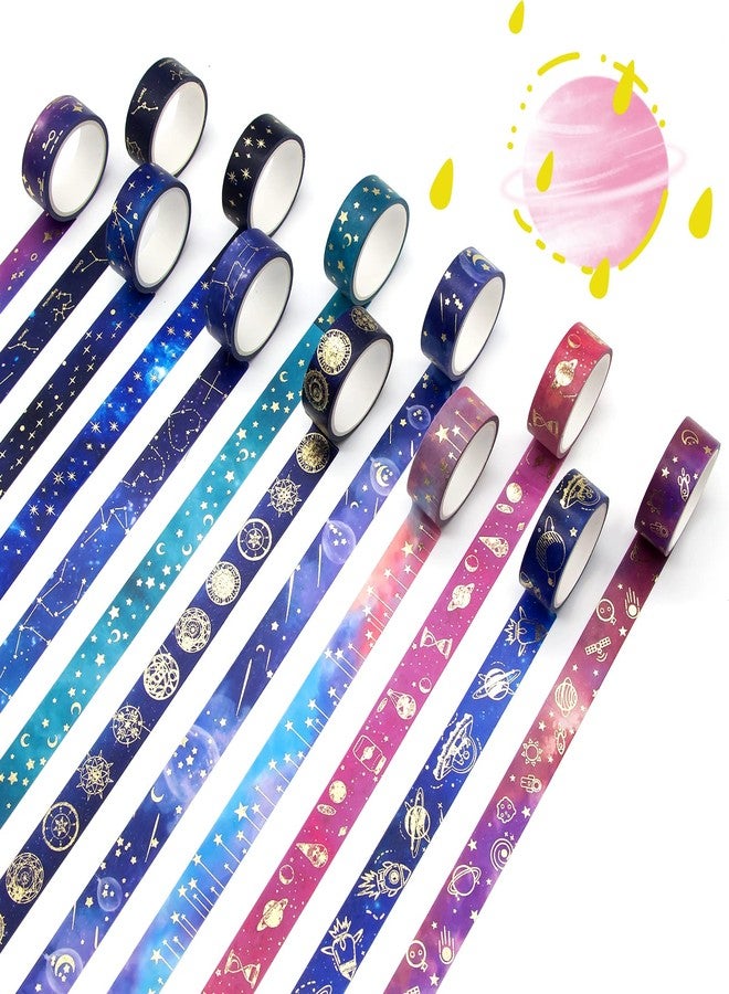 WAPETASHI 24 Rolls Washi Tape Set - Gold Foil Galaxy Decorative Masking Tape Constellation,Stars,Celestial,Adhesive Tape for Bullet Journal,Diy Craft,Scrapbooking Supplies,Gift Wrapping,Party decoration - Image 2