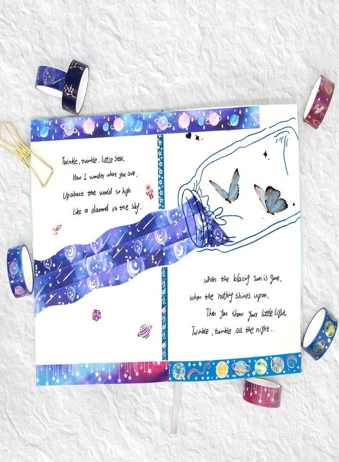 WAPETASHI 24 Rolls Washi Tape Set - Gold Foil Galaxy Decorative Masking Tape Constellation,Stars,Celestial,Adhesive Tape for Bullet Journal,Diy Craft,Scrapbooking Supplies,Gift Wrapping,Party decoration - Image 5
