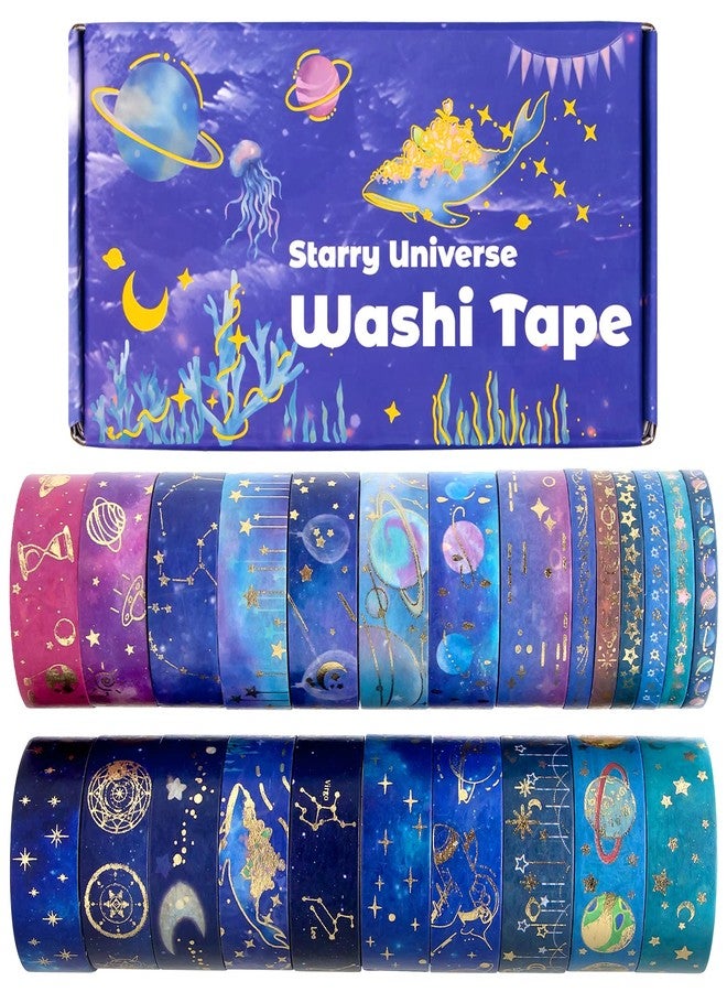 WAPETASHI 24 Rolls Washi Tape Set - Gold Foil Galaxy Decorative Masking Tape Constellation,Stars,Celestial,Adhesive Tape for Bullet Journal,Diy Craft,Scrapbooking Supplies,Gift Wrapping,Party decoration - Image 1
