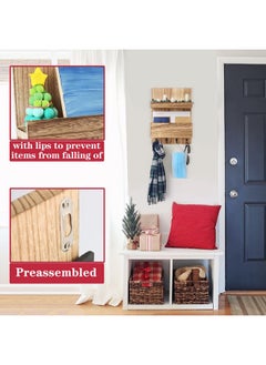 LotFancy Mail Holder Wall Mount, Key Mail Organizer, Wooden Mail Sorter For Entryway, Hallway, With A Mail Box, A Floating Shelf And 4 Key Hooks  - Image 4