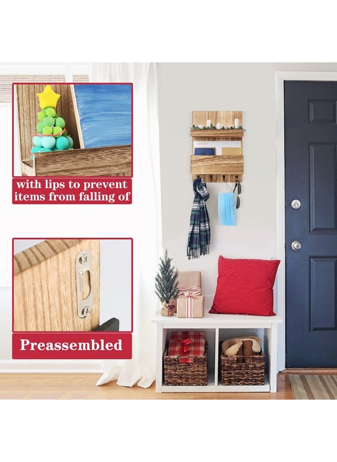 LotFancy - Mail Holder Wall Mount, Key Mail Organizer, Wooden Mail Sorter For Entryway, Hallway, With A Mail Box, A Floating Shelf And 4 Key Hooks - Image 1