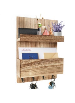 LotFancy Mail Holder Wall Mount, Key Mail Organizer, Wooden Mail Sorter For Entryway, Hallway, With A Mail Box, A Floating Shelf And 4 Key Hooks  - Image 1