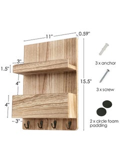 LotFancy Mail Holder Wall Mount, Key Mail Organizer, Wooden Mail Sorter For Entryway, Hallway, With A Mail Box, A Floating Shelf And 4 Key Hooks  - Image 3