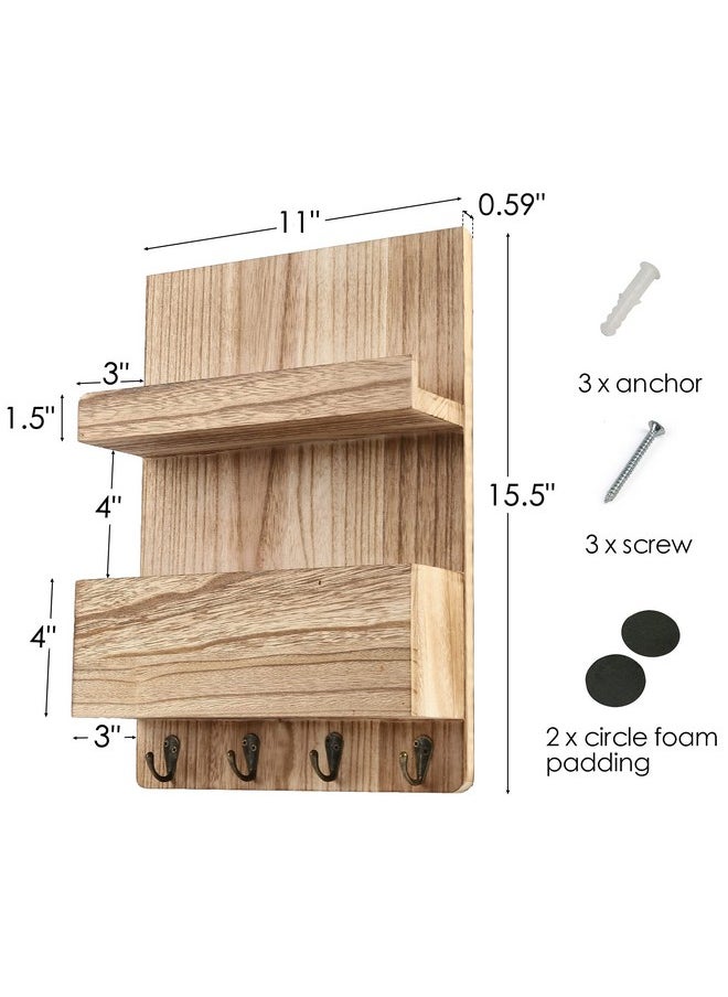 LotFancy - Mail Holder Wall Mount, Key Mail Organizer, Wooden Mail Sorter For Entryway, Hallway, With A Mail Box, A Floating Shelf And 4 Key Hooks - Image 1