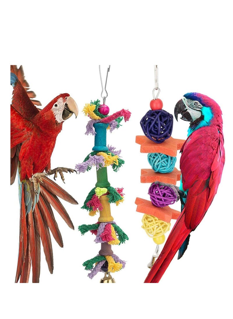 سيوسي لعب الطيور الببغاوات 8 قطع معلقة أرجوحة جرس مضغ للقفص كونور ببغاء كوكاتيل الببغاوات طيور المينا الببغاء والطيور الجميلة - Image 2