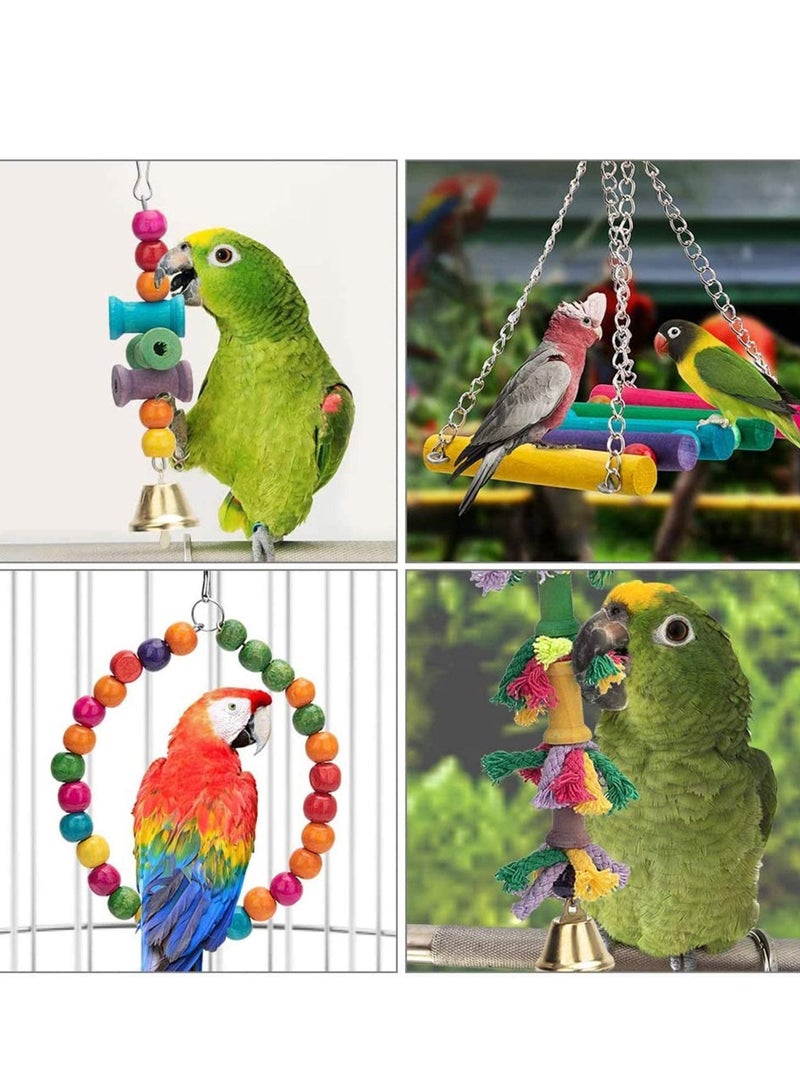 سيوسي لعب الطيور الببغاوات 8 قطع معلقة أرجوحة جرس مضغ للقفص كونور ببغاء كوكاتيل الببغاوات طيور المينا الببغاء والطيور الجميلة - Image 3