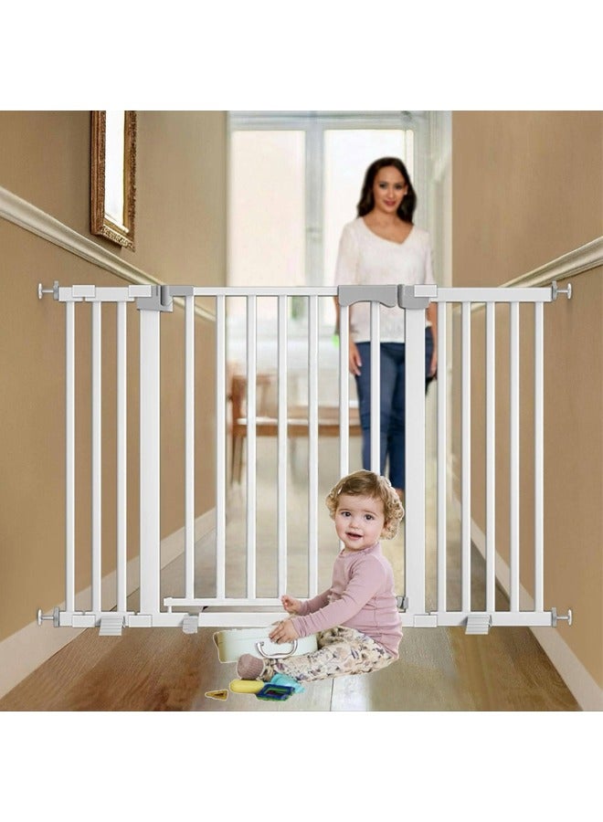 OASIS DESERT 83--146cm Baby Gate for Stairs & Doorways, 76cm Tall,  Including 7cm, 14cm, 42cm Extension Rack， Extra-Wide Dog Gate with 2-Way Swing, Easy Walk-Through & Dual Lock, Pressure Mount Child Safety Gate for Indoor Use – White - Image 1