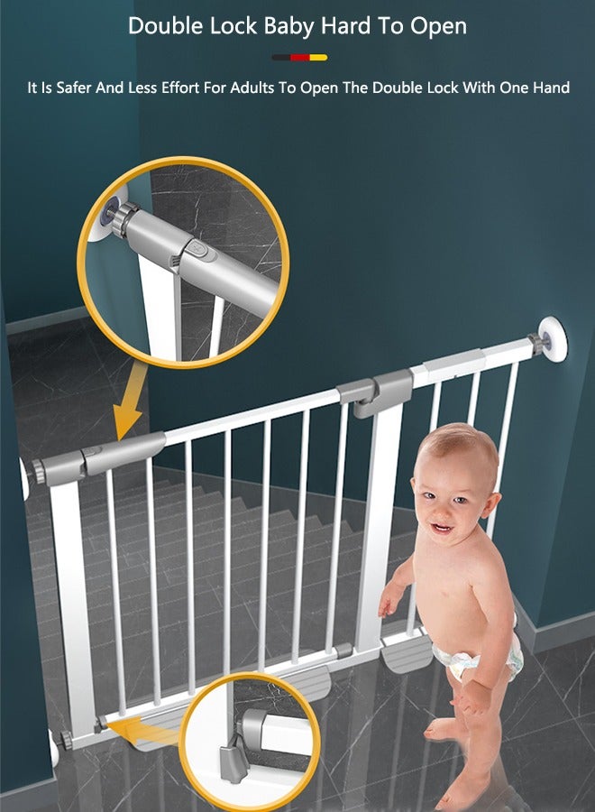 OASIS DESERT 83--146cm Baby Gate for Stairs & Doorways, 76cm Tall,  Including 7cm, 14cm, 42cm Extension Rack， Extra-Wide Dog Gate with 2-Way Swing, Easy Walk-Through & Dual Lock, Pressure Mount Child Safety Gate for Indoor Use – White - Image 3