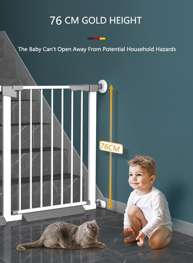 OASIS DESERT 83--146cm Baby Gate for Stairs & Doorways, 76cm Tall,  Including 7cm, 14cm, 42cm Extension Rack， Extra-Wide Dog Gate with 2-Way Swing, Easy Walk-Through & Dual Lock, Pressure Mount Child Safety Gate for Indoor Use – White - Image 4