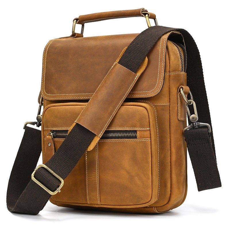 Men'S Genuine Leather Shoulder Bag Crazy Horse Leather Vintage Crossbody Bag Top Layer Cowhide Flip Cover Shoulder Bag Ipad Protective Bag - Image 1
