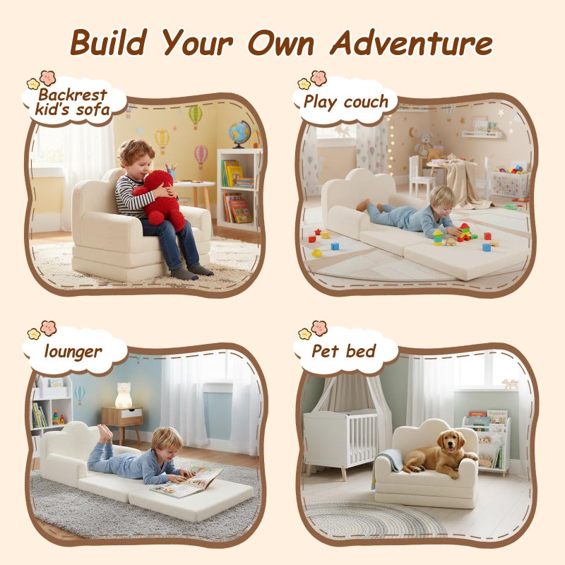 Givjoy Kids Couch, 3-in-1 Comfy Toddler Sofa Soft Lounger Chair for Bedroom, Convertible Toddler Couch for Playroom Girls and Boys, Reading Chair for Kids Shepra Beige - Image 4