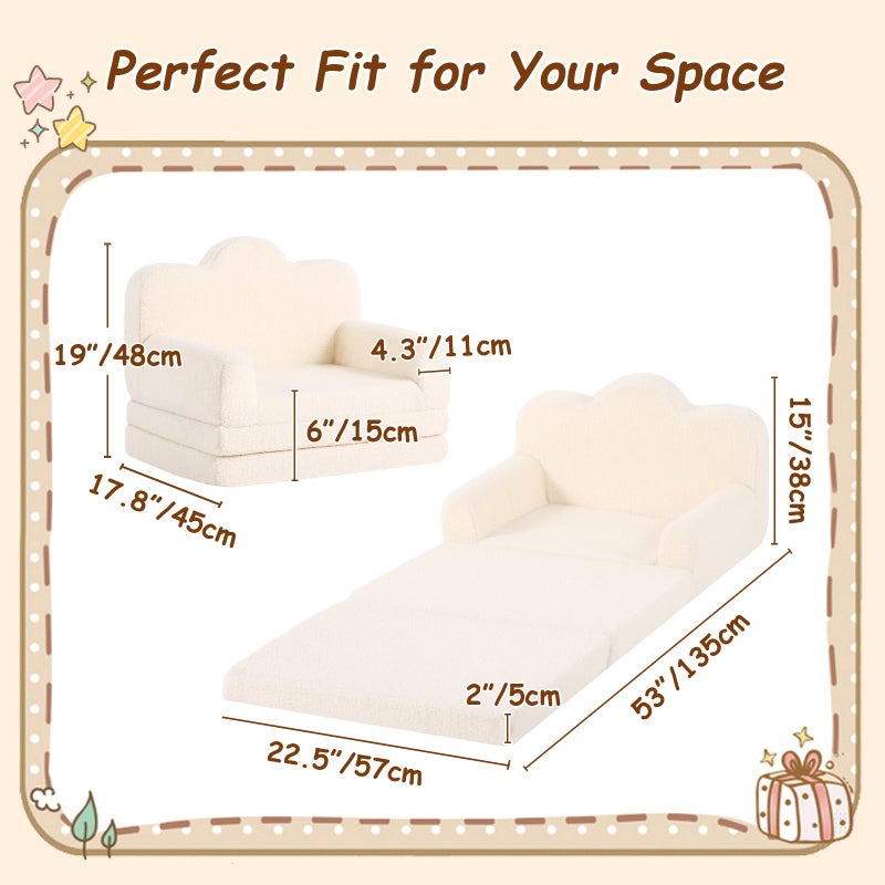 Givjoy Kids Couch, 3-in-1 Comfy Toddler Sofa Soft Lounger Chair for Bedroom, Convertible Toddler Couch for Playroom Girls and Boys, Reading Chair for Kids Shepra Beige - Image 5