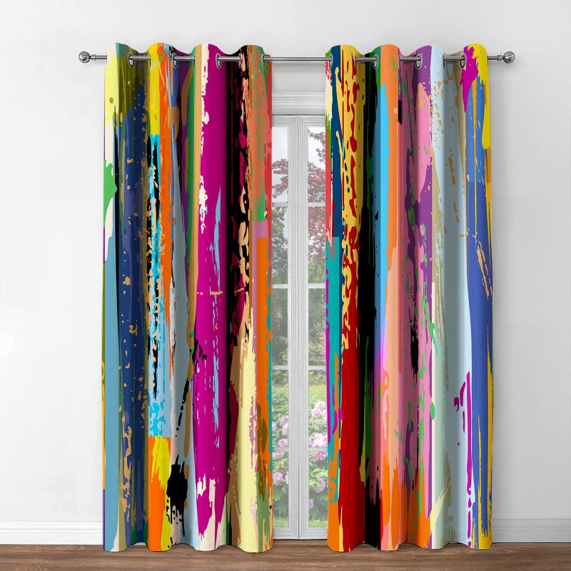 Jekeno Abstract Blackout Curtains Colorful Rainbow Design Multicolored Tainted Pattern Home Bedroom Living Room Hippie Decor Grommet Window Drapes 2 Panel Set  42""x84"" - Image 2