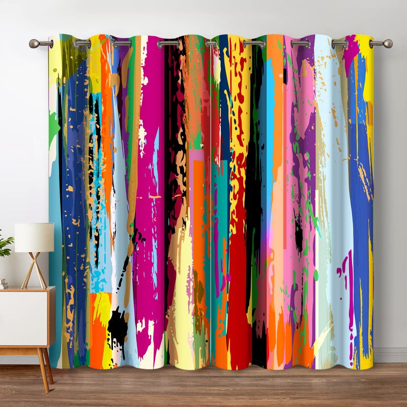 Jekeno Abstract Blackout Curtains Colorful Rainbow Design Multicolored Tainted Pattern Home Bedroom Living Room Hippie Decor Grommet Window Drapes 2 Panel Set  42""x84"" - Image 1