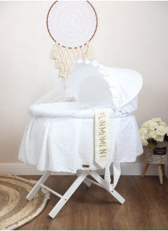 FUN MOMENT Portable Baby Moses Basket Cot with Durable Stand White Color  - Image 1