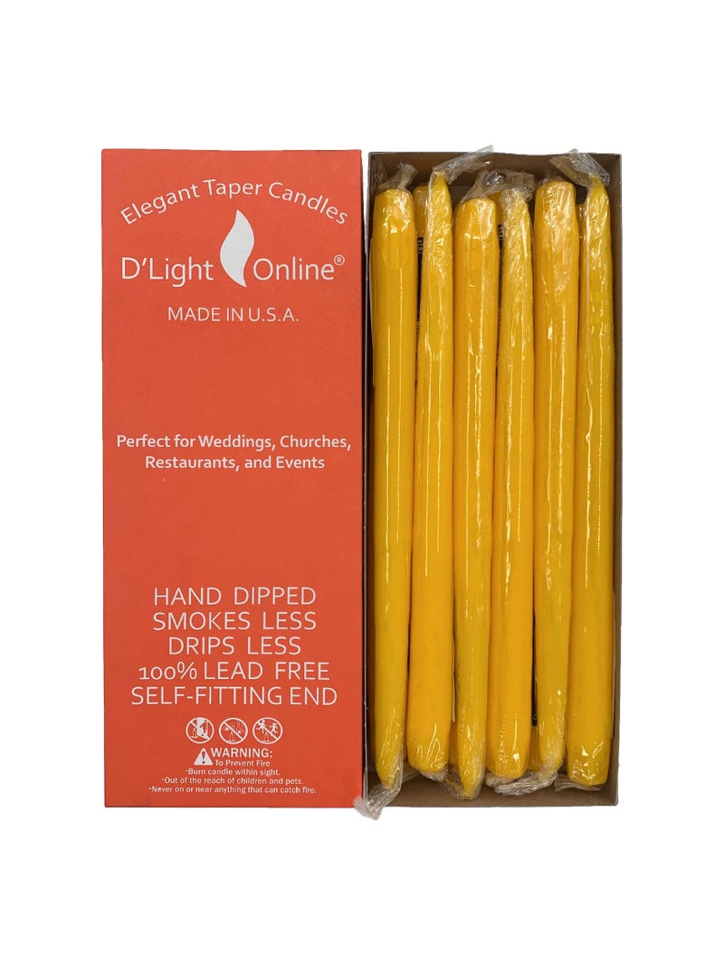 D'light Online Dlight Online Elegant Unscented Daffodil 12 Yellow Taper Candles Premium Quality HandDipped Tapered Candles Dripless and Smokeless  Set of 12 Individually Wrapped 12 Inch Daffodil - Image 1