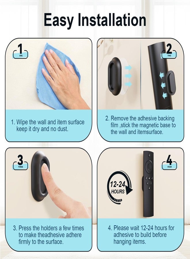 Vaszu Magnetic Remote Control Holder Self-Adhesive Wall Mount, 6 Pack Upgraded Silicone Organizer Storage Wall Holder for Home Office TV, Fan and Air Conditioner Remote Control Black - Image 3