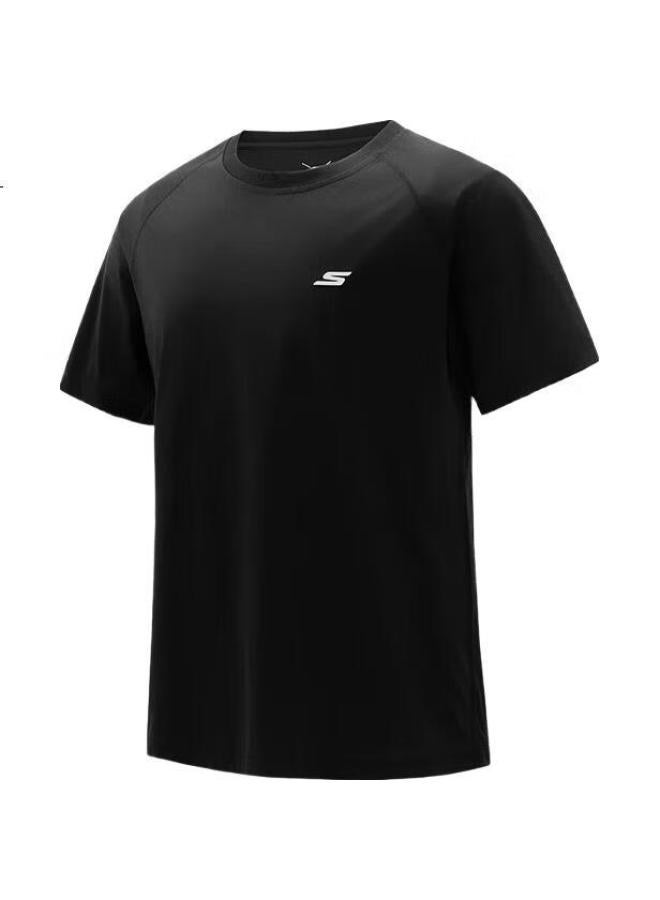 SKECHERS تي شيرت صيفي قصير الأكمام للرجال جديد سريع الجفاف واقي من الشمس مريح أسود 3XL - Image 1