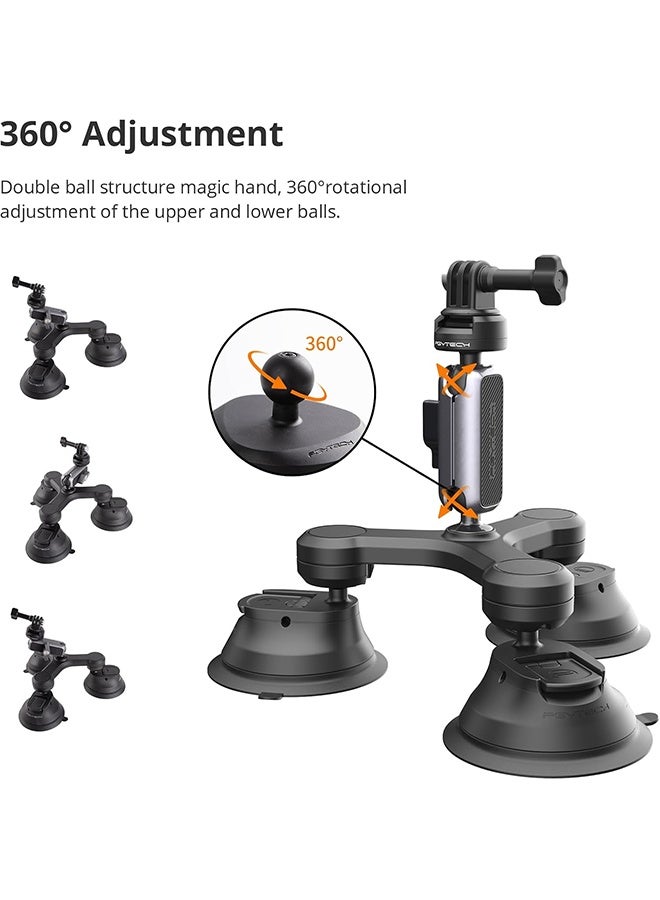 PGYTECH CapLock Triple Suction Mount Compatible for DJI OSMO Action 4/3/2, Gopro Hero 11/10/9/8 with 1/4"-20 Standard Thread Adapter, Action Camera and Smartphones for Insta360 ONE RS/R/ONE X3/X2 - Image 5