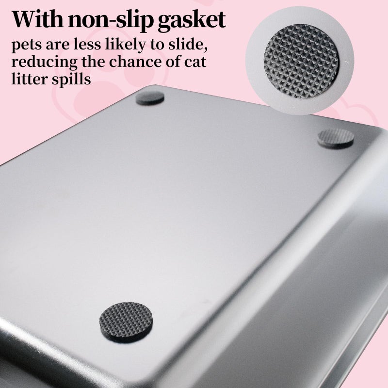Olutacot 4 Pcs Large Stainless Steel Litter Box 17.7" X 13.8" X 5.9" Metal Cat Litter Box with 30 Pcs Non-Slip Gaskets Large Litter Pan for Cat Kitties No Smell Non Stick Pet Toilet Supplies - Image 4