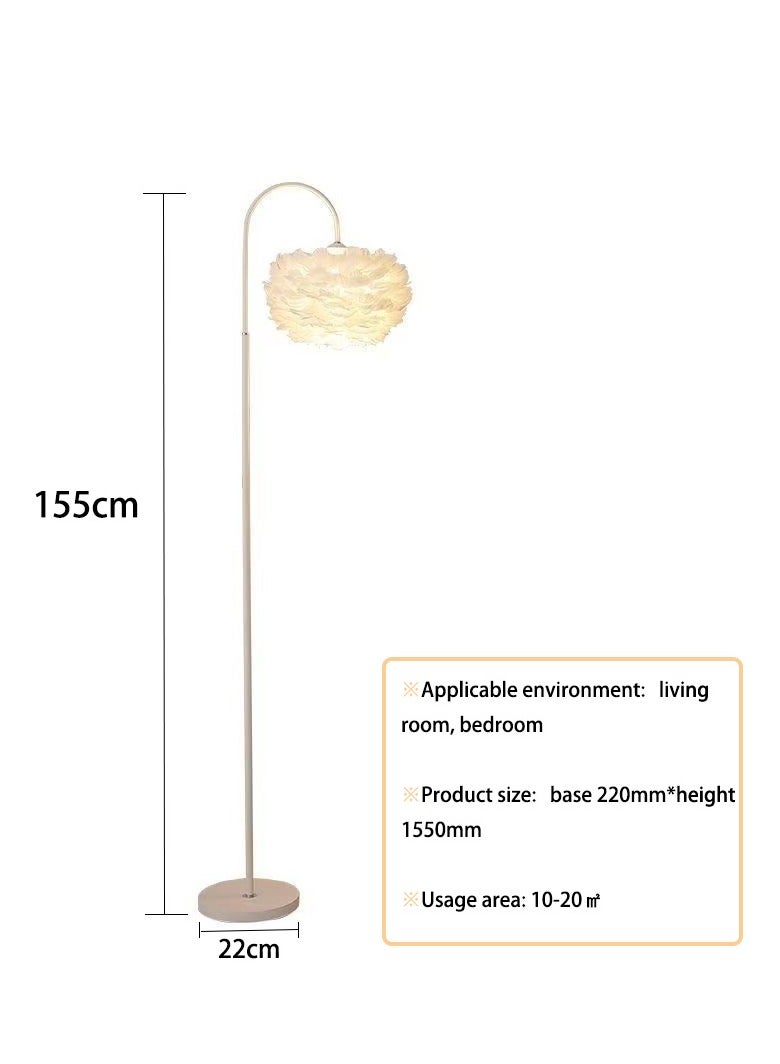 Premium Feather Lampshade Floor Lamp - Black-Colored Metal Body, 1550mm Height, E27 Socket with Foot Switch, 3-Level Color Temperature Adjustable Remote Control Standing Lamp, Modern Minimalist Style, Suitable for Living Room, Bedroom, Study, and Hotel, 10-20m² Coverage - Image 5