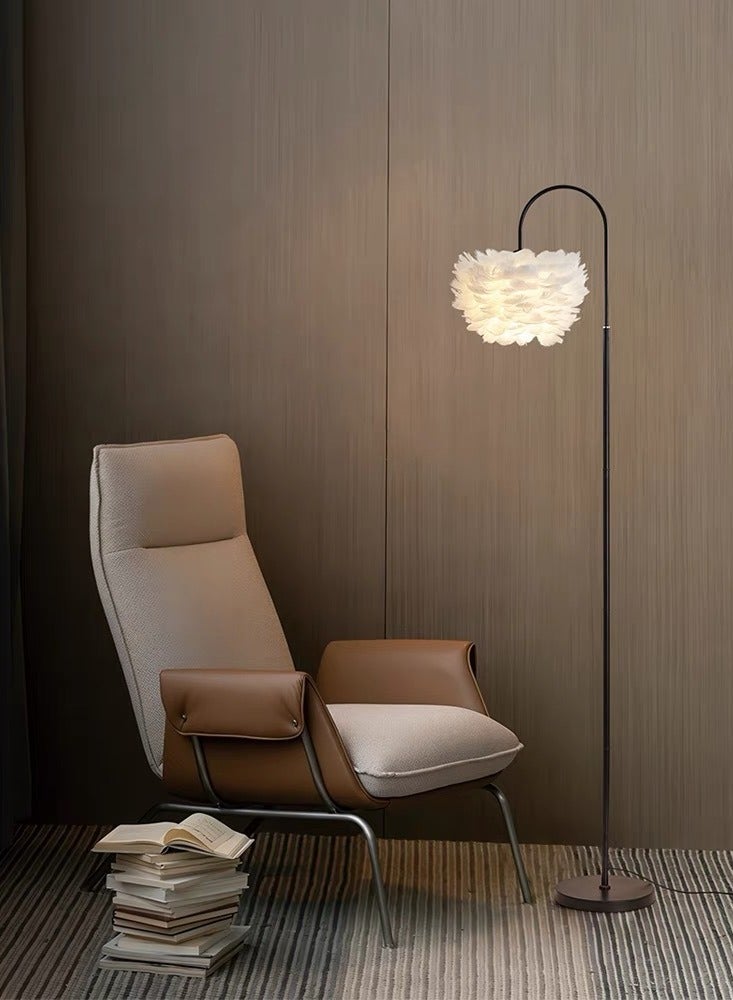 Premium Feather Lampshade Floor Lamp - Black-Colored Metal Body, 1550mm Height, E27 Socket with Foot Switch, 3-Level Color Temperature Adjustable Remote Control Standing Lamp, Modern Minimalist Style, Suitable for Living Room, Bedroom, Study, and Hotel, 10-20m² Coverage - Image 3
