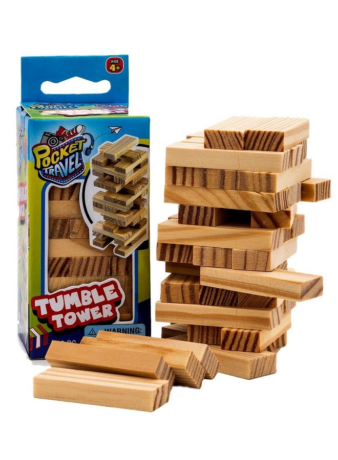 Ja-Ru Real Wood Mini Tumble Tower Classic Game (6 Sets) Travel Size 4 Inch by JARU. Mini Wooden Tumbling Tower Blocks Toy Party Favors Board Games Toys. 3276-6p - Image 1