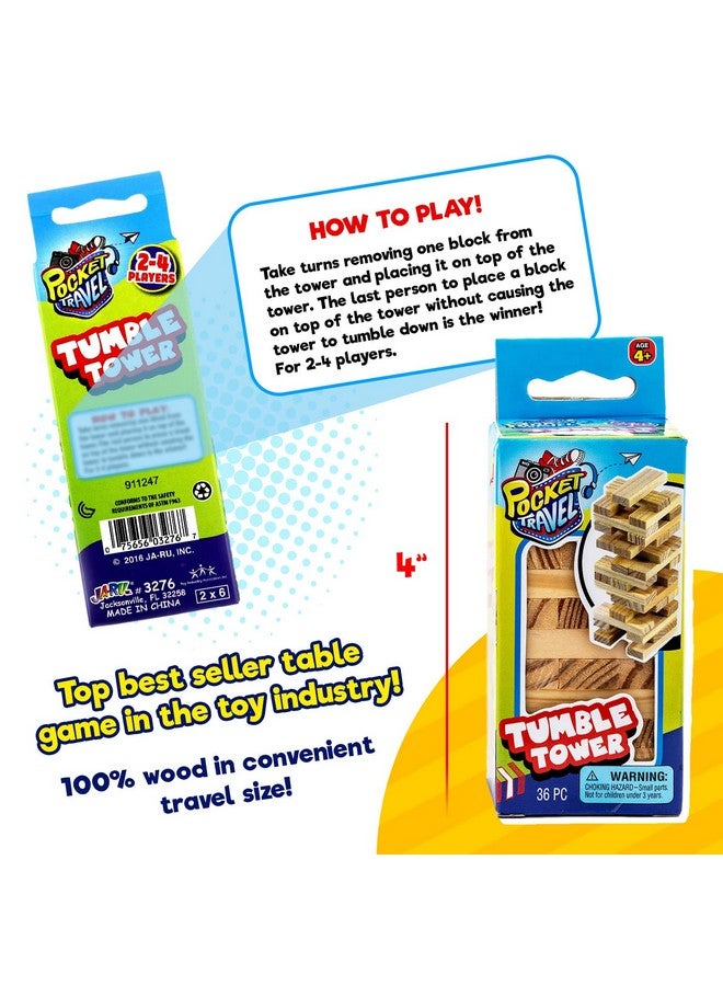 Ja-Ru Real Wood Mini Tumble Tower Classic Game (6 Sets) Travel Size 4 Inch by JARU. Mini Wooden Tumbling Tower Blocks Toy Party Favors Board Games Toys. 3276-6p - Image 3