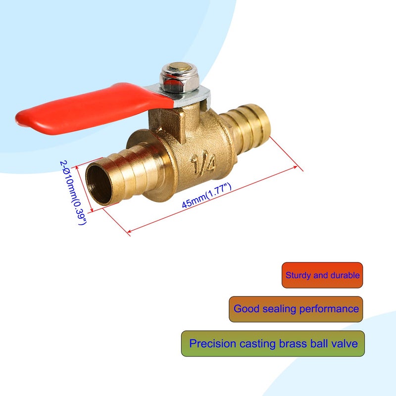 Aopin Ball Valve Brass 10mm / 2/5" Hose Barb x 10mm / 2/5" Hose Barb Valve Shut Off for Water, Oil and Gas Fluid, Ball Valve with Vinyl Handle Suitable for PEX, Copper, HDPE 2 Pcs - Image 2