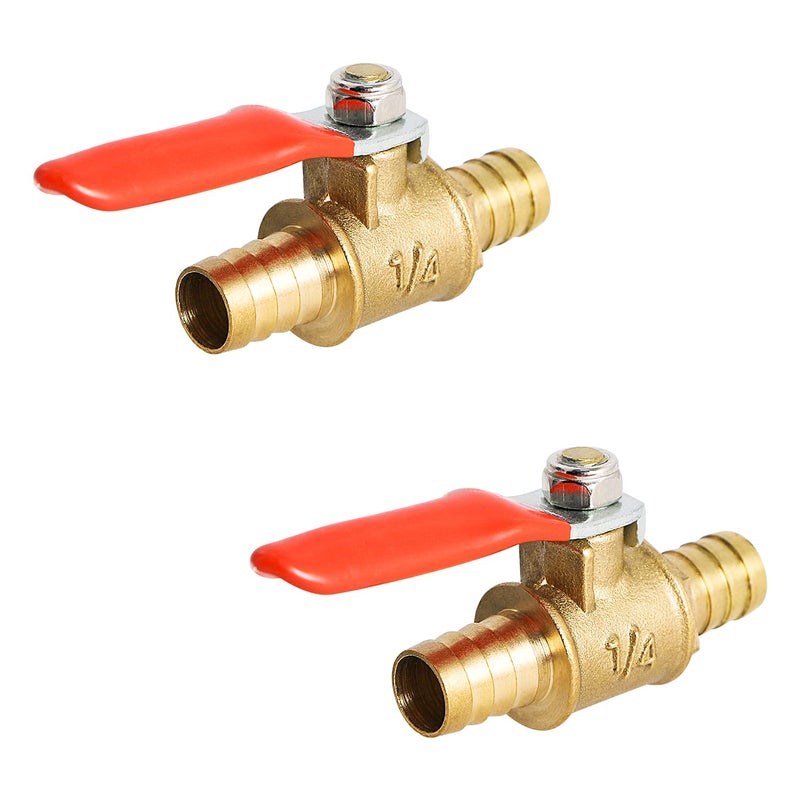 Aopin Ball Valve Brass 10mm / 2/5" Hose Barb x 10mm / 2/5" Hose Barb Valve Shut Off for Water, Oil and Gas Fluid, Ball Valve with Vinyl Handle Suitable for PEX, Copper, HDPE 2 Pcs - Image 1
