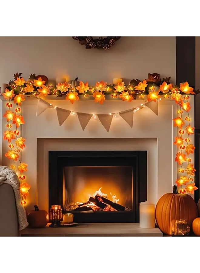 أضواء إكليل اليقطينة ذات أوراق القيقب ثلاثية الأبعاد، تعمل بالبطارية، مع زر تحكم وإضاءة دافئة - Image 2