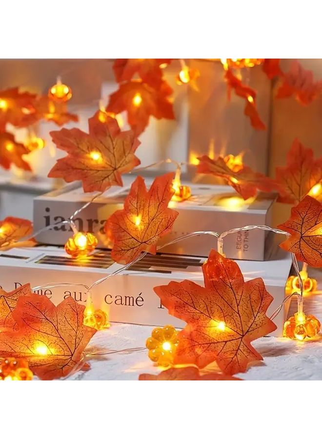 أضواء إكليل اليقطينة ذات أوراق القيقب ثلاثية الأبعاد، تعمل بالبطارية، مع زر تحكم وإضاءة دافئة - Image 1