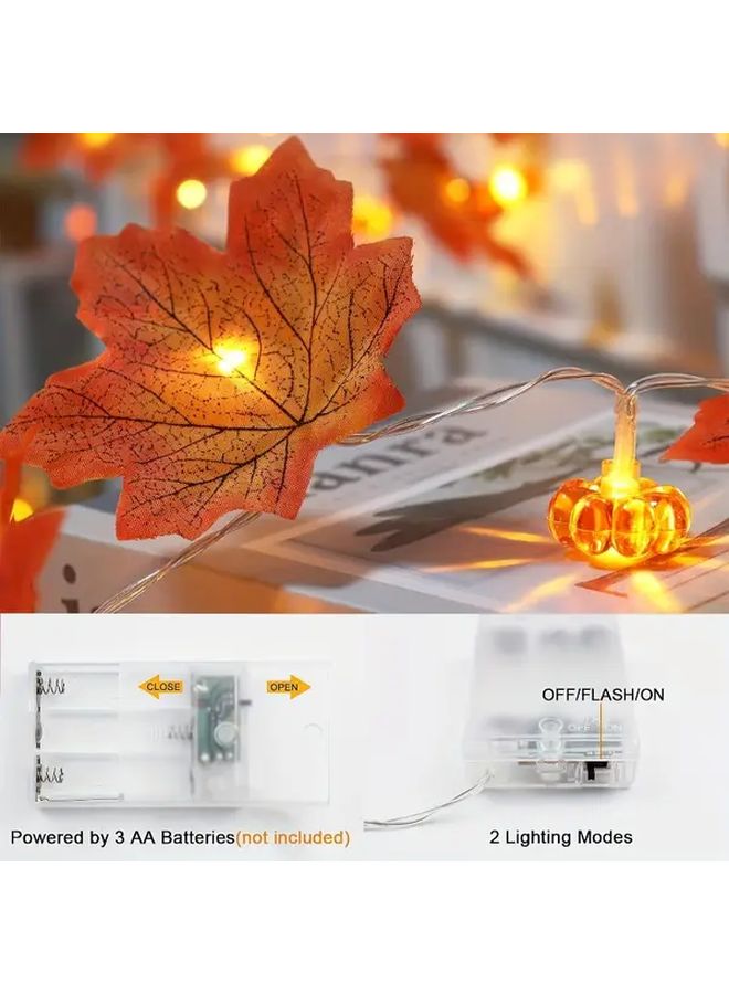 أضواء إكليل اليقطينة ذات أوراق القيقب ثلاثية الأبعاد، تعمل بالبطارية، مع زر تحكم وإضاءة دافئة - Image 4