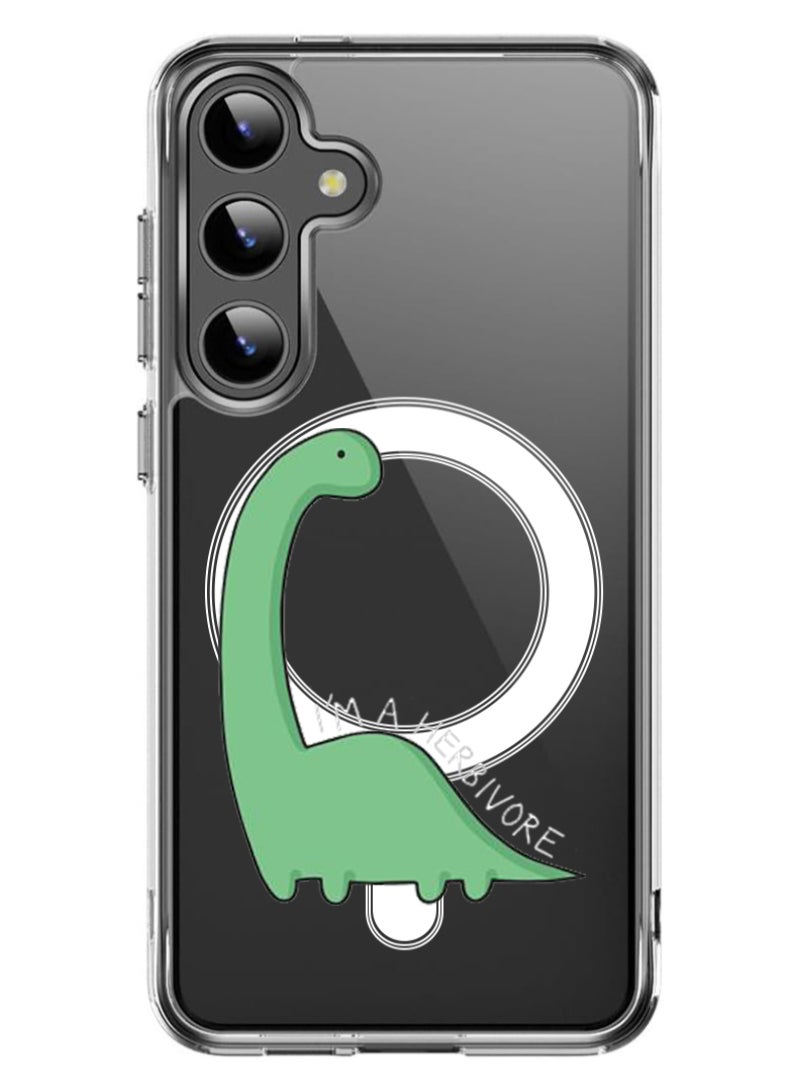 Theodor Magnetic Case for Samsung Galaxy S24 6.2-inch Compatible with MagSafe Wireless Charging, Shockproof Phone Bumper Cover Dino - White - Image 1