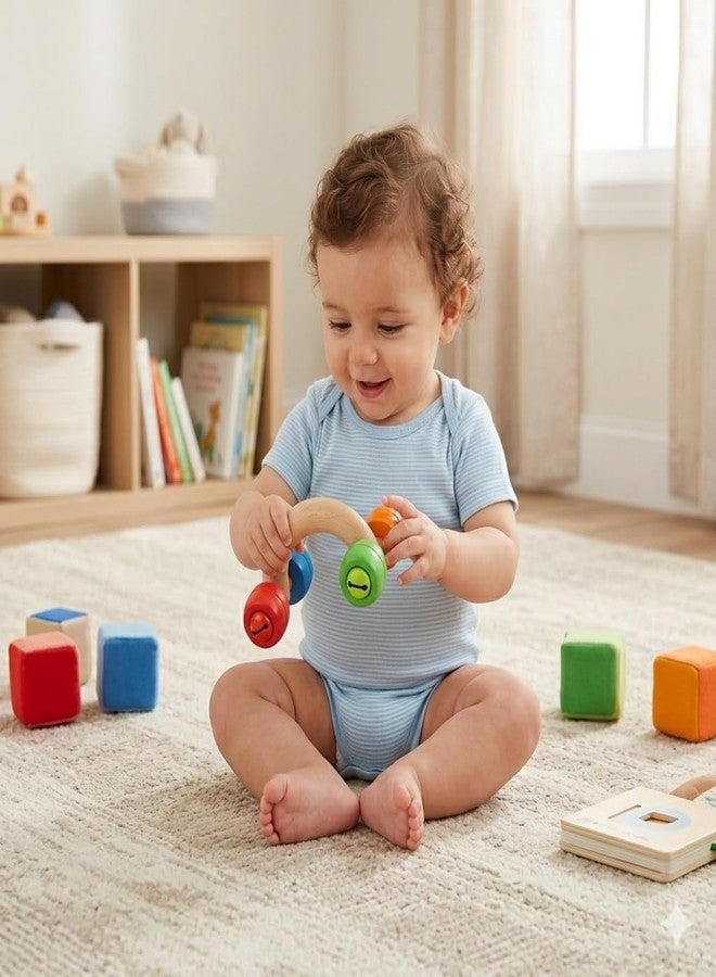 Jim N Jam Vroometa Wooden Rainbow Car Roller Rattle for Infants, Natural Beechwood, Montessori Sensory Toy, Age 3months + - Image 2