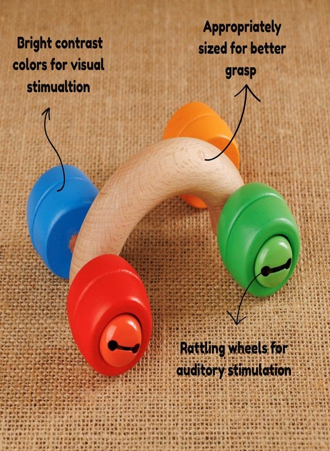 Jim N Jam Vroometa Wooden Rainbow Car Roller Rattle for Infants, Natural Beechwood, Montessori Sensory Toy, Age 3months + - Image 4