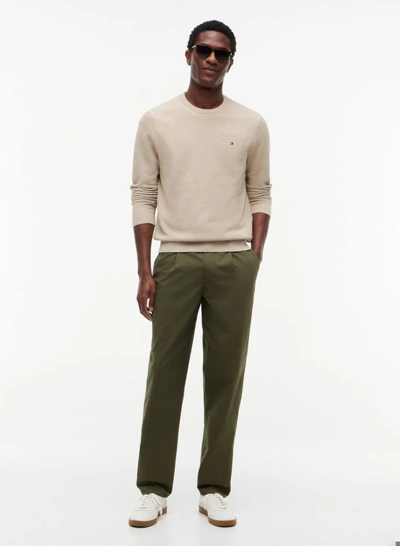 Tommy Hilfiger Batique khaki Heather Textured Knit Crew Neck Jumper for Men | Best Price UAE