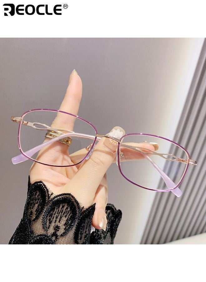 ريوكل نظارات القراءة النسائية الكبيرة ذات تصميم الإطار الصغير وميزات حجب الضوء الأزرق، نظارات معدنية عصرية مع عدسات عالية الدقة تناسب الأسلوب الناضج. - Image 2