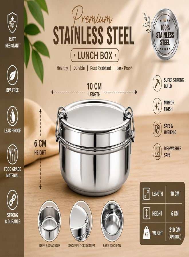 Vooli Stainless Steel Lunch Box Reusable Leak Proof Tiffin for Kids Adults Daily Use Tiffin Box Steel, Steel Tiffin Box for School 10=CM - Image 3