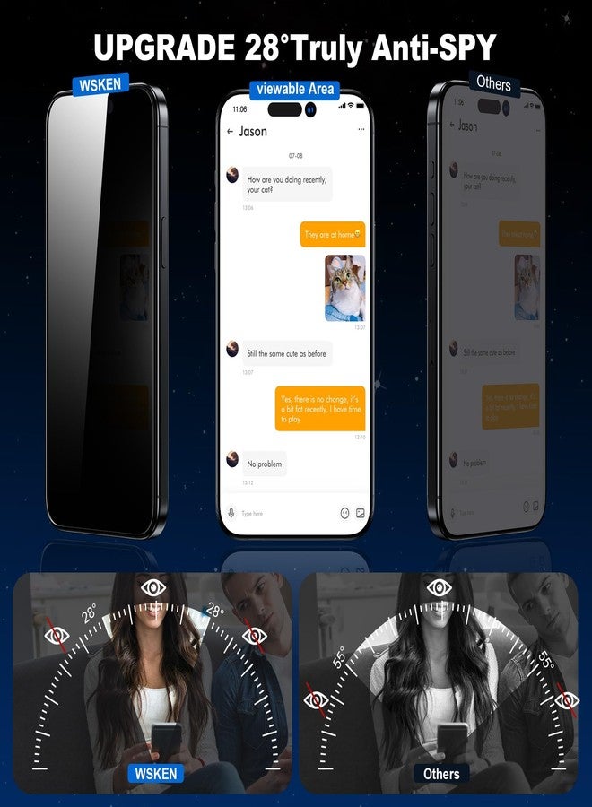 WSKEN Privacy Screen Protector for iPhone 14 Pro Max - [Auto-Dust Removal] Full Coverage Screen 2.5D Edge 28 Degree 10s HD Tempered Glass Film with Dust Clean Installing House 2022 5G,2 Pack - Image 2