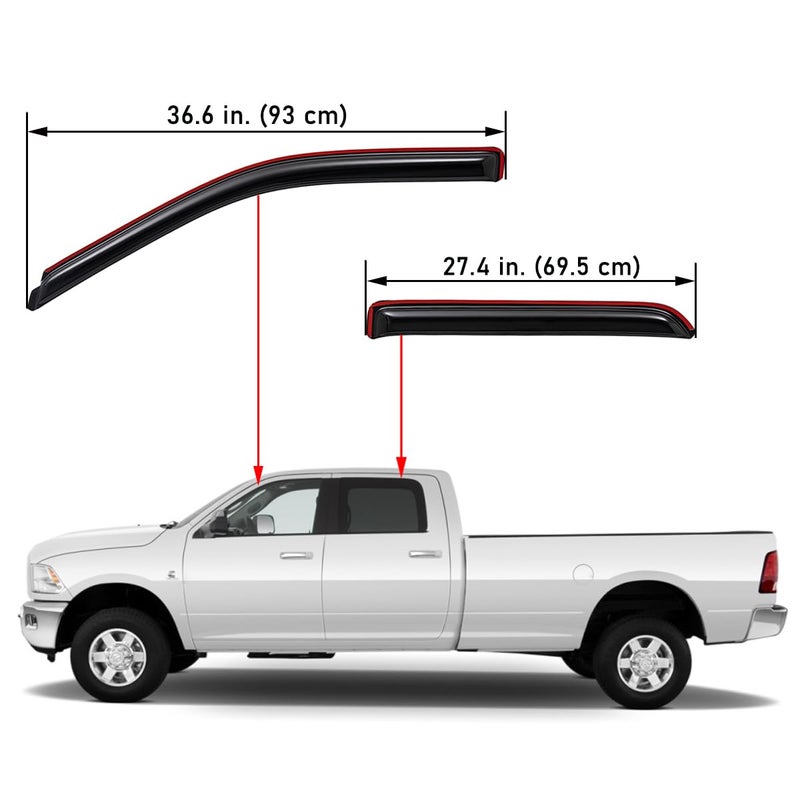 Lightronic WV194109 Extra Durable In-Channel Wind Deflector Visor Rain Guard, Fit 2009-2018 Dodge Ram 1500 Crew Cab, 2010-2025 Ram 2500 & 3500 Crew & Mega Cab, 2019-2024 Ram 1500 Classic Crew Cab, Smoke, 4-Pcs - Image 3
