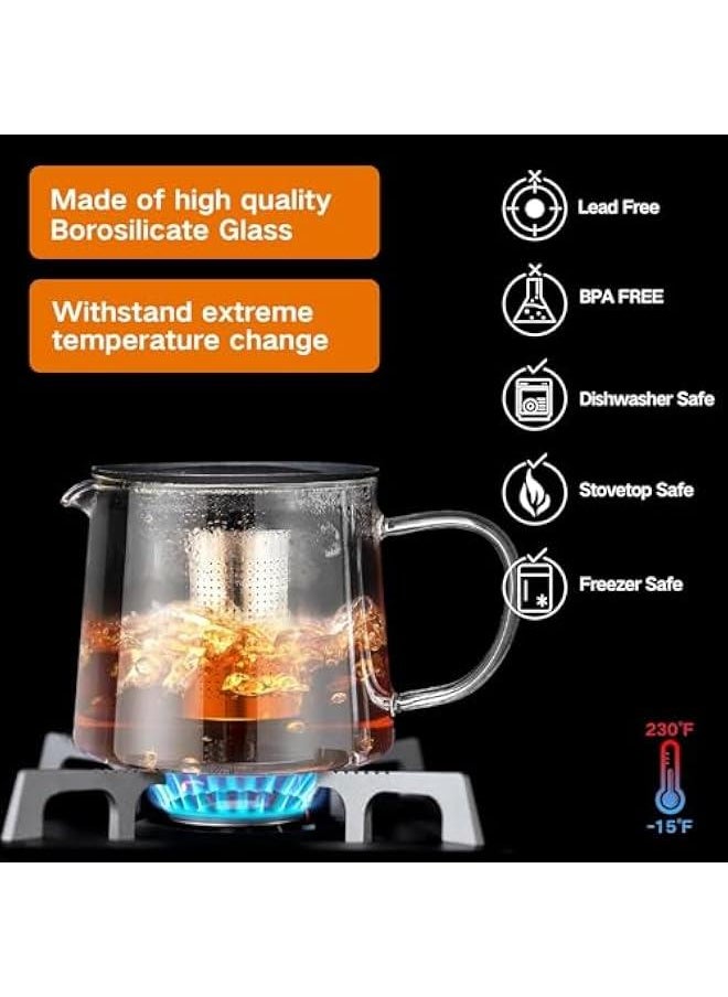 HOOKOR Glass Teapot 51oz/1500ml with Removable Stainless Steel Infuser Tea pot, Heatproof Borosilicate Glass Tea Make, Stovetop Safe Glass Tea Kettle for Loose and Blooming Leaf Tea  - Image 2