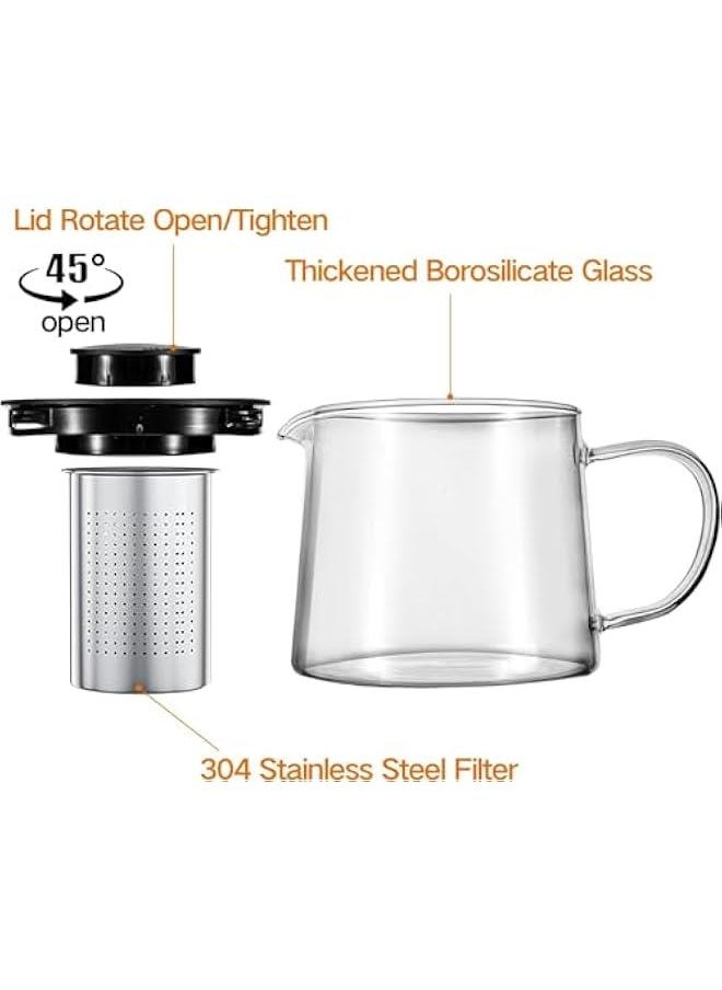 HOOKOR Glass Teapot 51oz/1500ml with Removable Stainless Steel Infuser Tea pot, Heatproof Borosilicate Glass Tea Make, Stovetop Safe Glass Tea Kettle for Loose and Blooming Leaf Tea  - Image 3