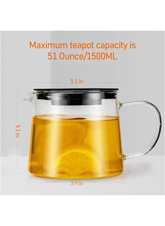 HOOKOR Glass Teapot 51oz/1500ml with Removable Stainless Steel Infuser Tea pot, Heatproof Borosilicate Glass Tea Make, Stovetop Safe Glass Tea Kettle for Loose and Blooming Leaf Tea  - Image 5