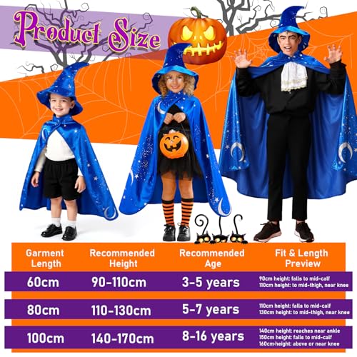 Toulite Wizard Cape for Kids Age 316 Witch Costume Includes Cape Hat Glowing Wand and Beard Suit for Boys GirlsS35yBlue - Image 5