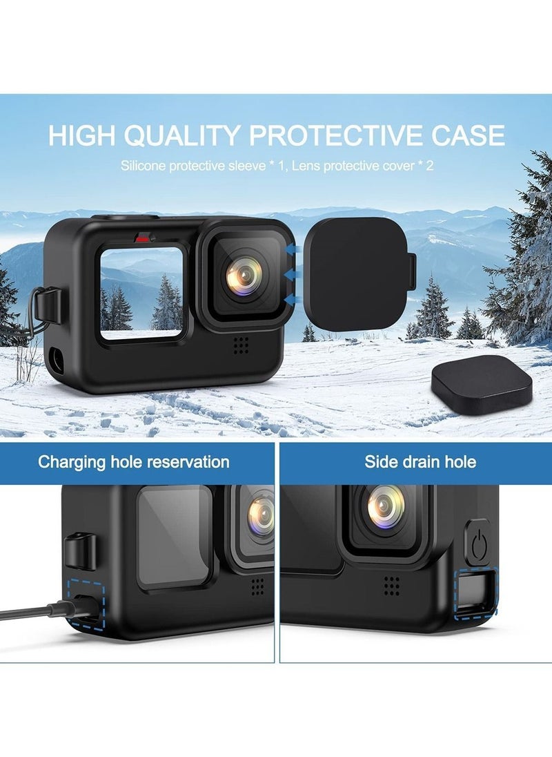 Y&D - Silicone Sleeve with Lanyard and 6 Pcs Tempered Glass Screen Lens Protector for GoPro Hero 10 Black - Image 1