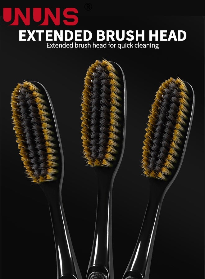 UNUNS مجموعة فرشاة أسنان 6 قطع، فرش أسنان سوداء ذهبية، صندوق هدايا فرش الأسنان، فرشاة أسنان فائقة النعومة، فرشاة أسنان يدوية مع شعيرات ناعمة جداً لتنظيف عميق للعناية بالفم، المنزل والسفر، صندوق هدايا - Image 5