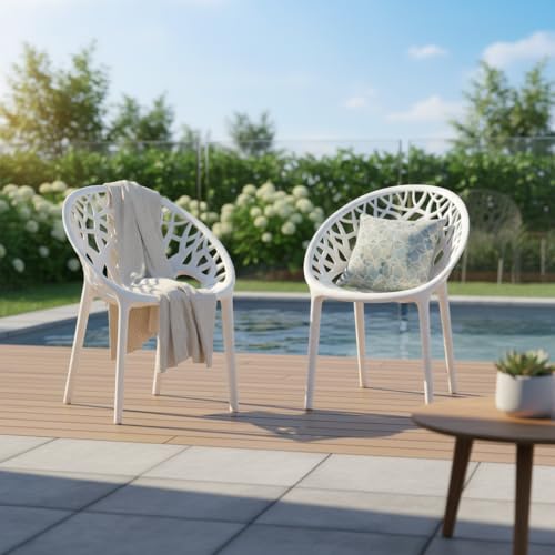 SkyGlamour Neelkamal Crystal Plastic Chair | Chairs for Living Room, Garden, Patio Durable Indoor & Outdoor |Plastic Chair Set of 2, Colour: White - Image 1