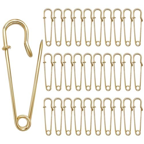 Qoaimu 30 Pcs Large Safety Pins 2 Inch Heavy Duty Blanket Pins Big Safety Pin Steel Safety Pins for Blankets Clothes Crafts Leather Canvas, Gold - Image 1